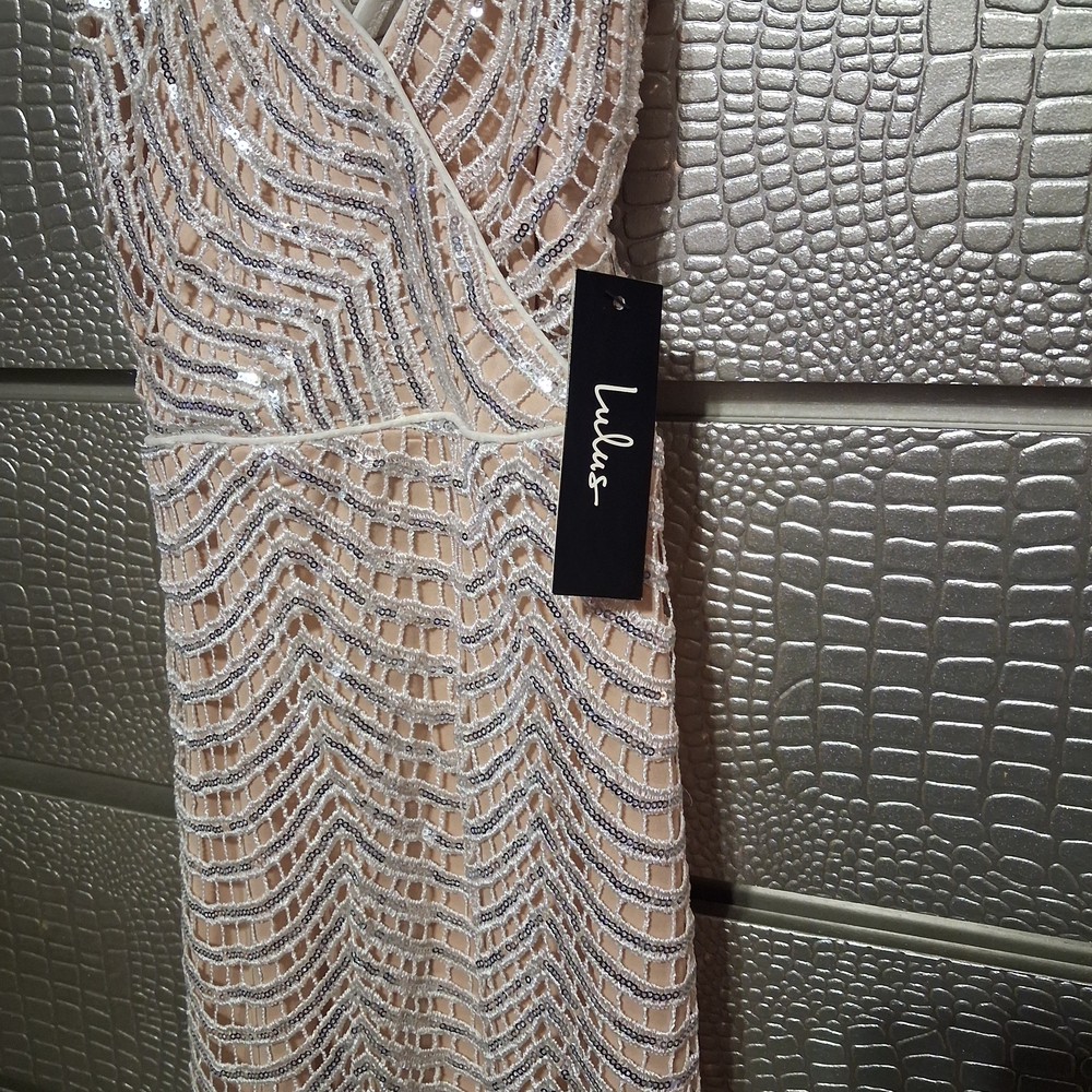 Lulu's Nude and Silver Sequin Mini Dress